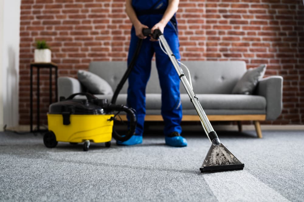 image of a vacuum cleaner cleaning carpet in a living room